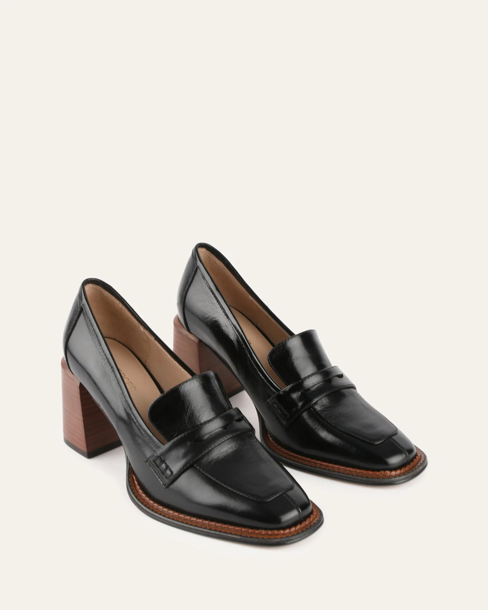 DELILAH MID HEEL LOAFERS BLACK LEATHER - Image 3