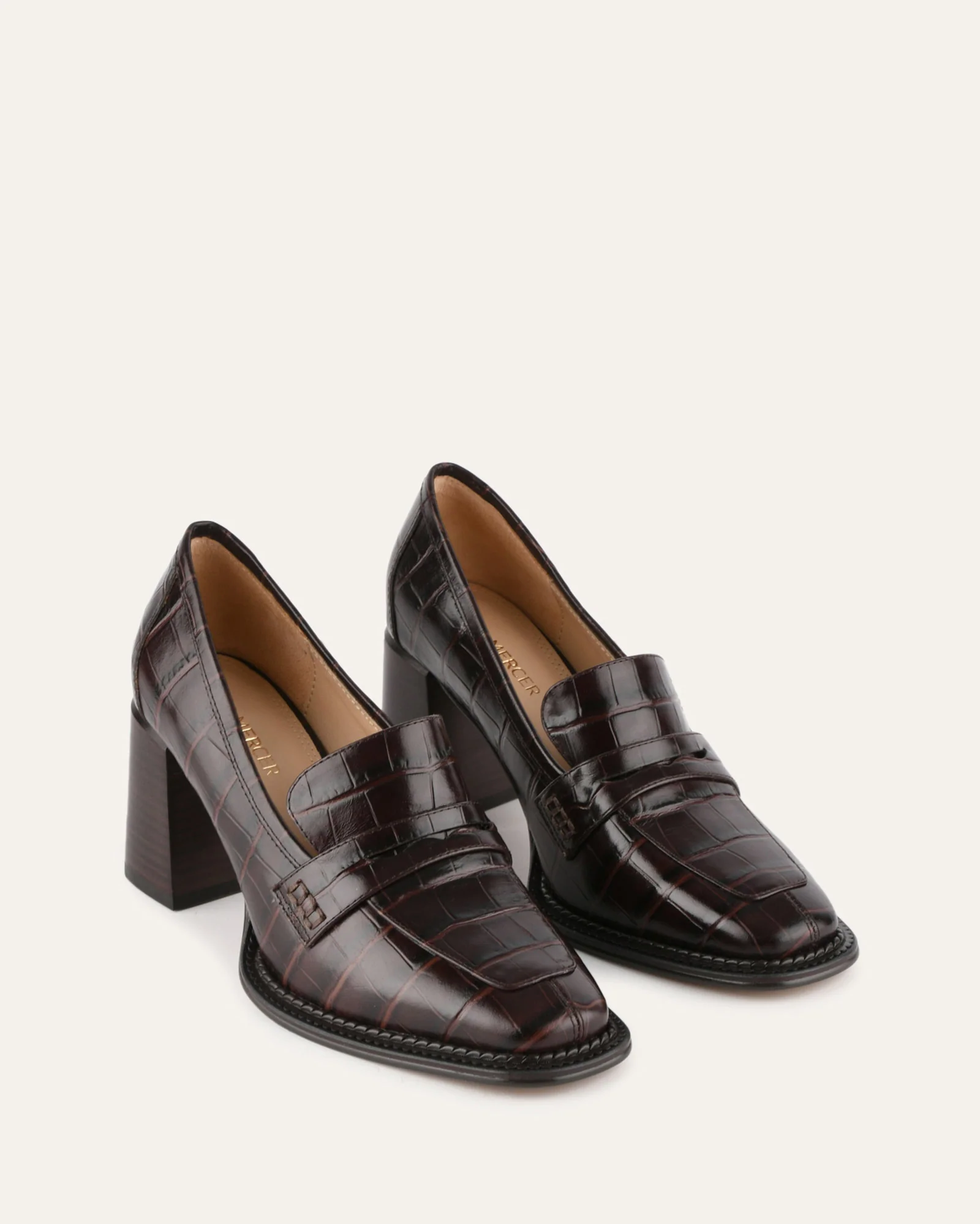 DELILAH MID HEEL LOAFERS CHOCOLATE CROC - Image 3