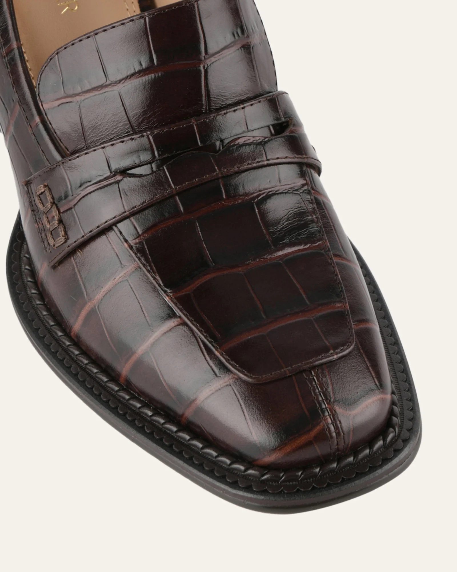 DELILAH MID HEEL LOAFERS CHOCOLATE CROC - Image 4