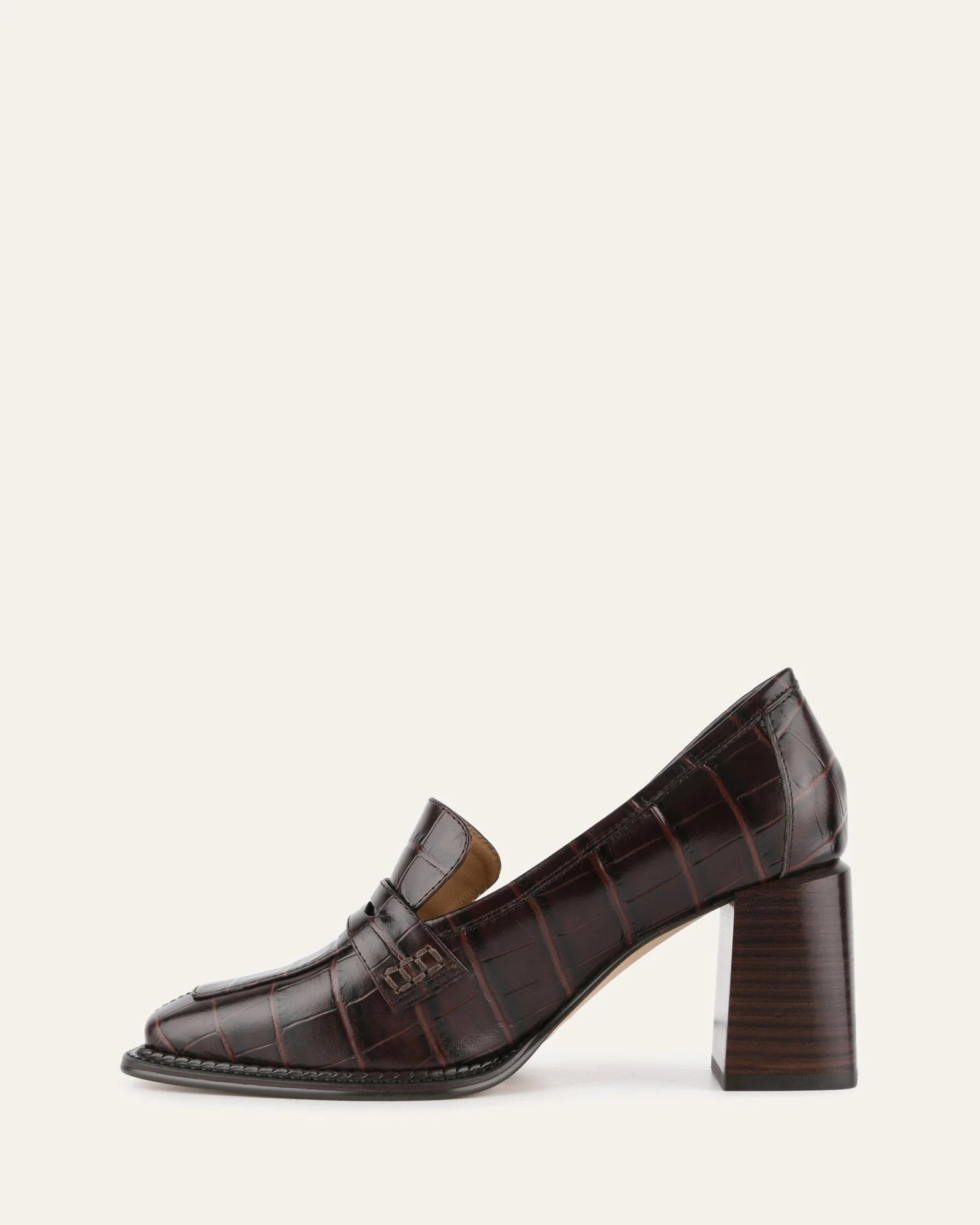 DELILAH MID HEEL LOAFERS CHOCOLATE CROC - Image 6
