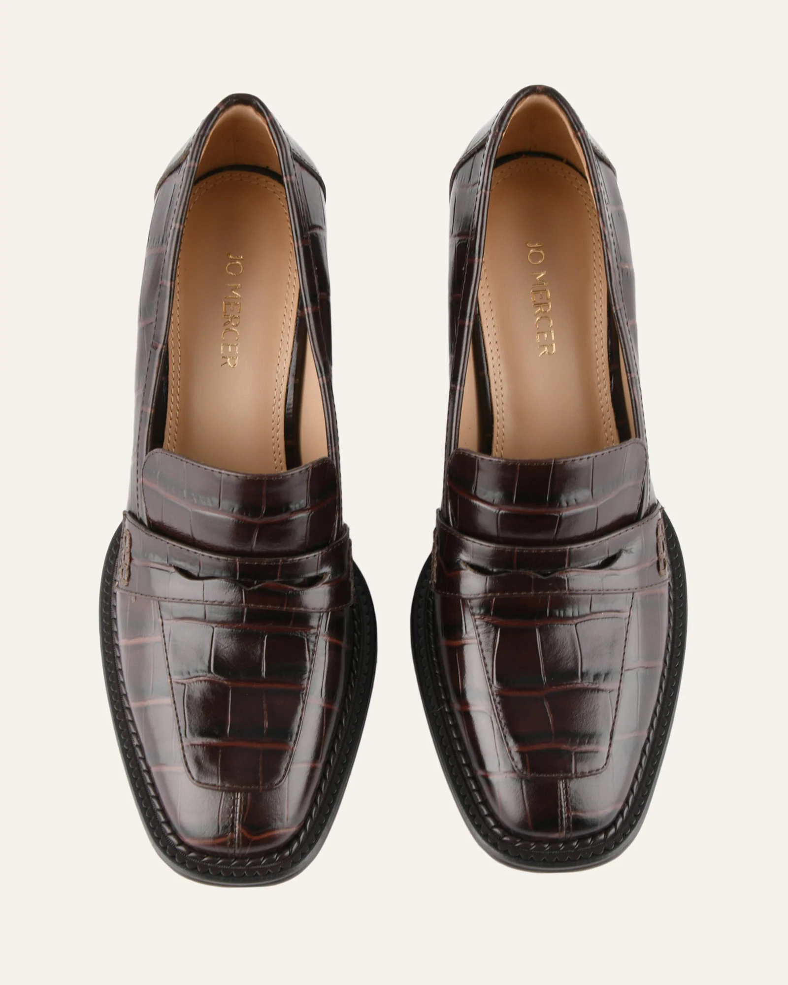 DELILAH MID HEEL LOAFERS CHOCOLATE CROC - Image 7