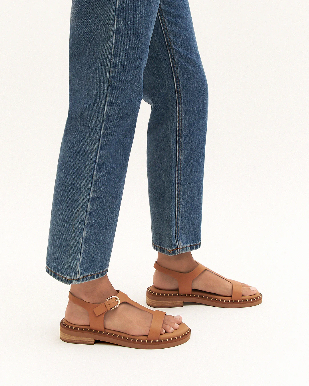 ELODIE FLAT SANDALS TAN LEATHER - Image 2