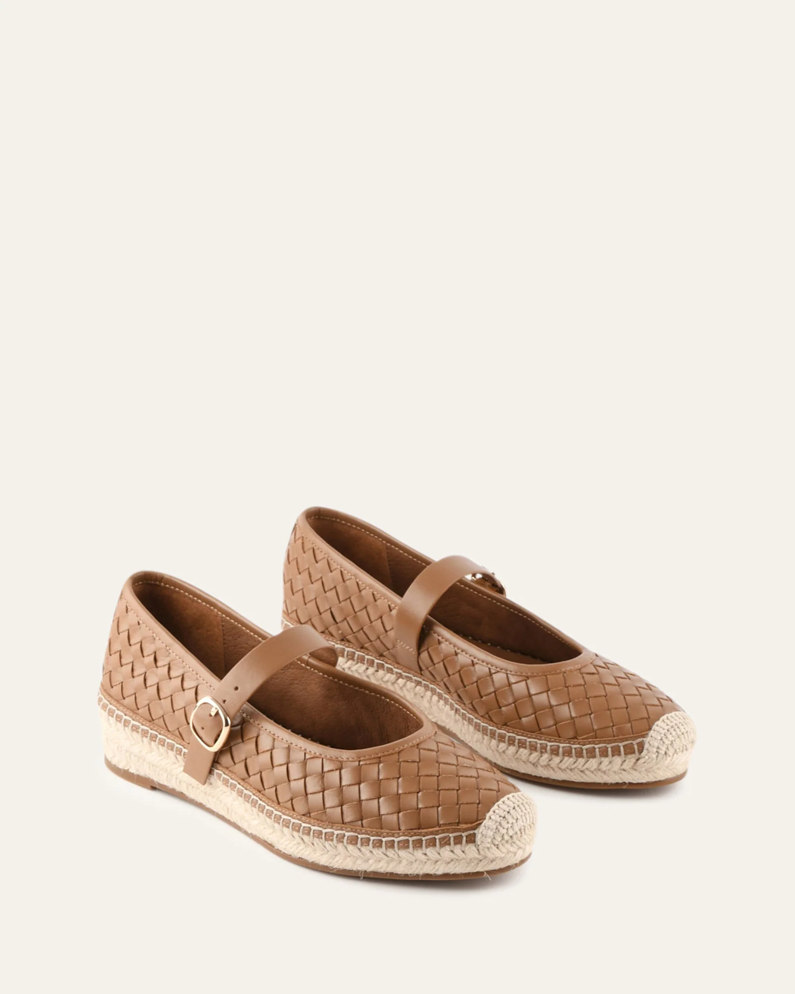 ELSIE WOVEN FLAT ESPADRILLES TAN LEATHER - Image 3