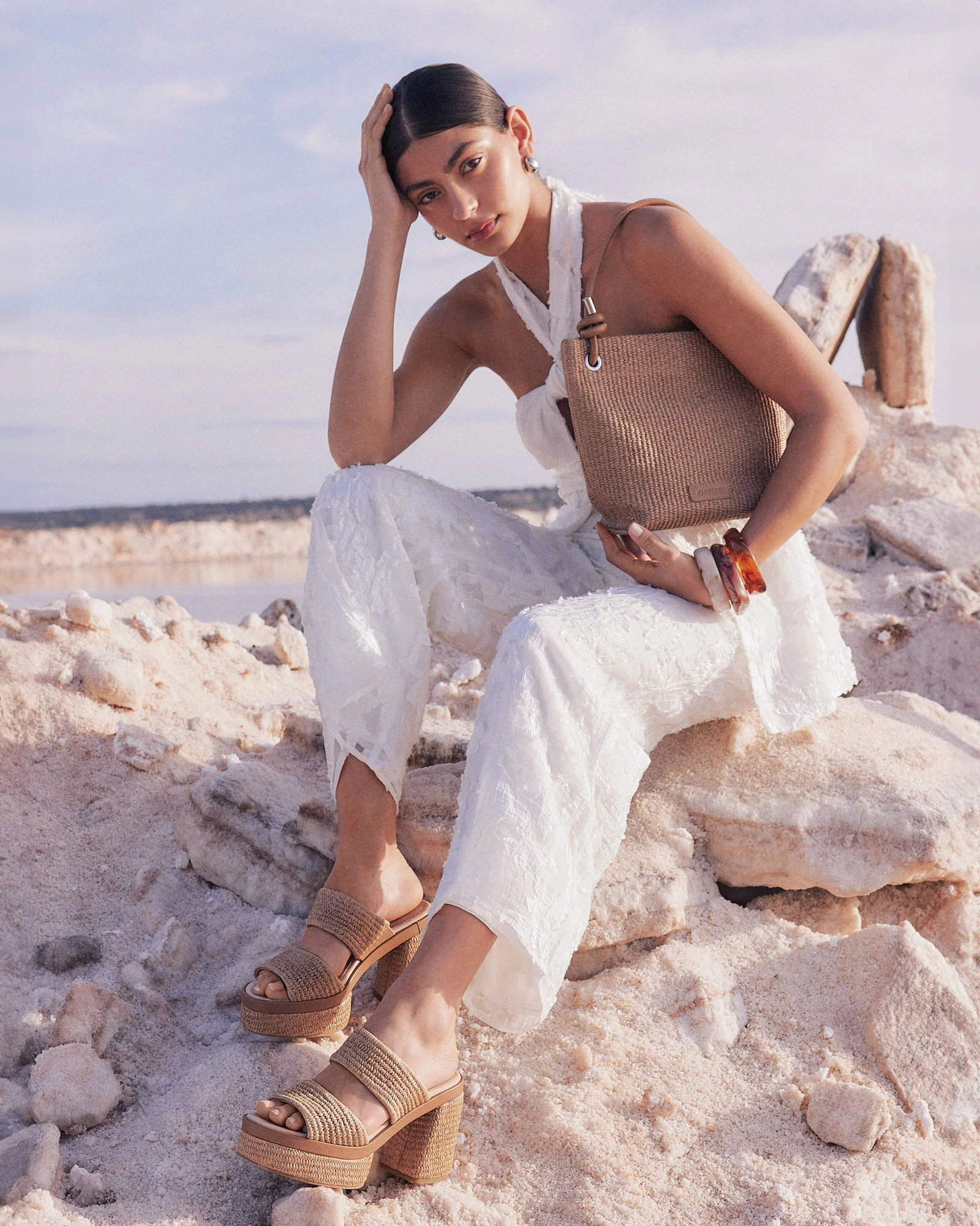 FELICITY HIGH HEEL PLATFORM SANDALS TAN RAFFIA - Image 7