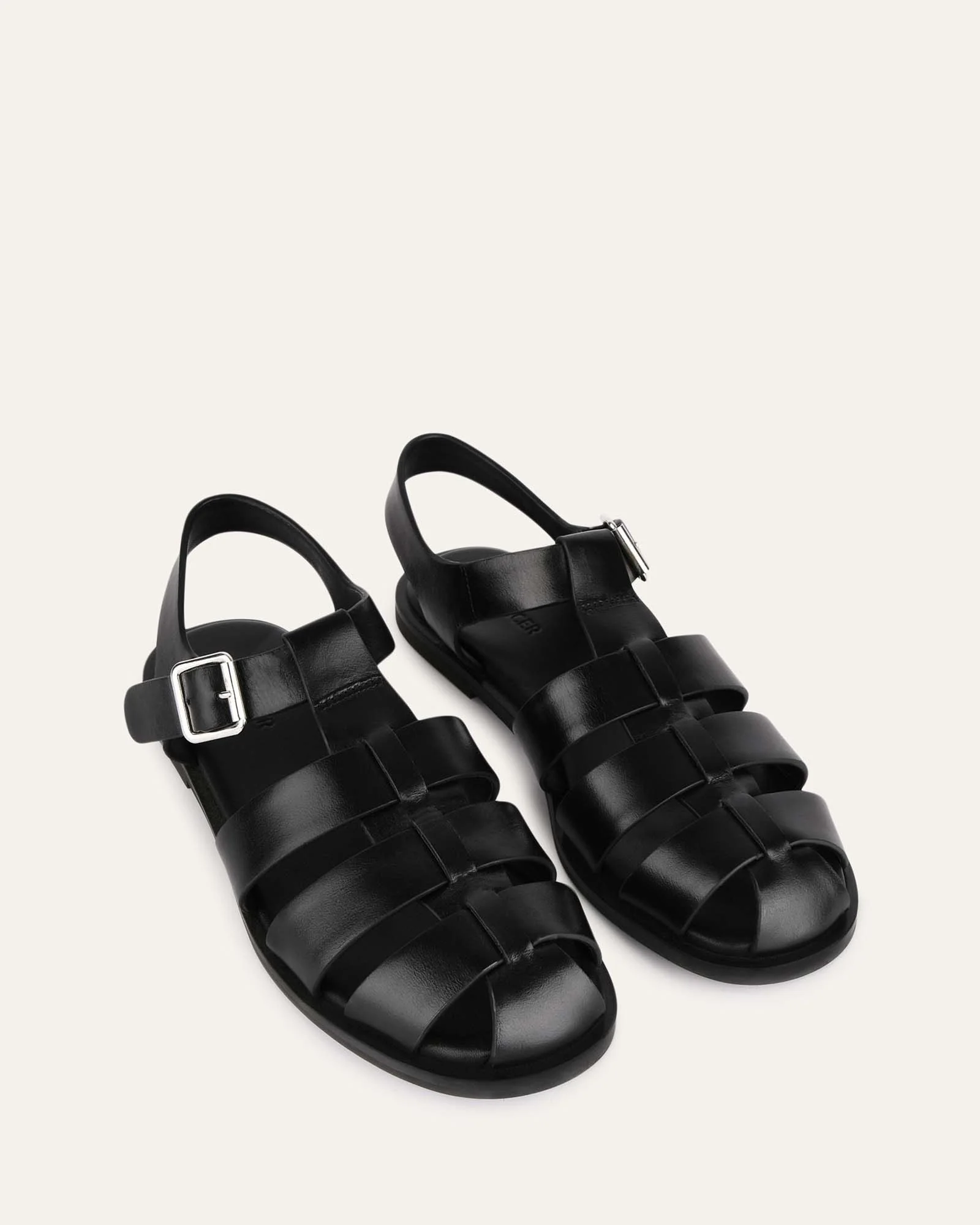 FINN FLAT SANDALS BLACK LEATHER - Image 3