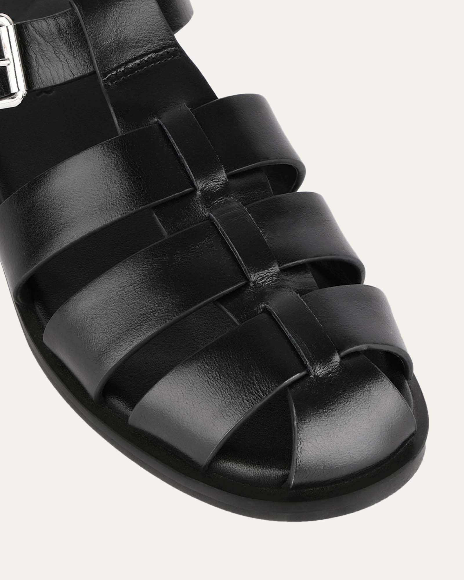 FINN FLAT SANDALS BLACK LEATHER - Image 4