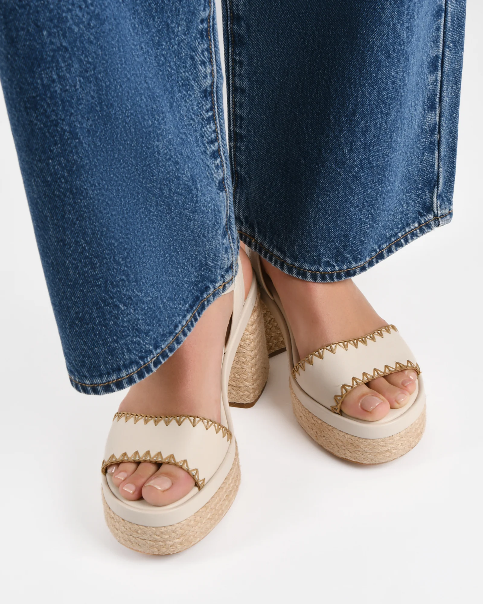 FISHER HIGH HEEL PLATFORM SANDALS OFF WHITE LEATHER - Image 9