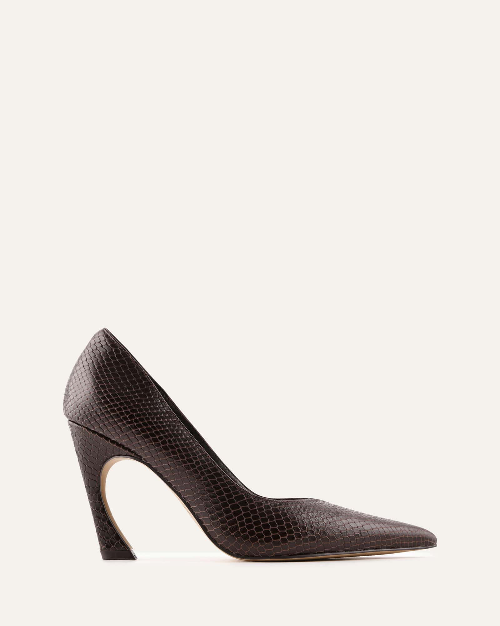 GRANGER HIGH HEELS CHOCOLATE SNAKE PRINT LEATHER