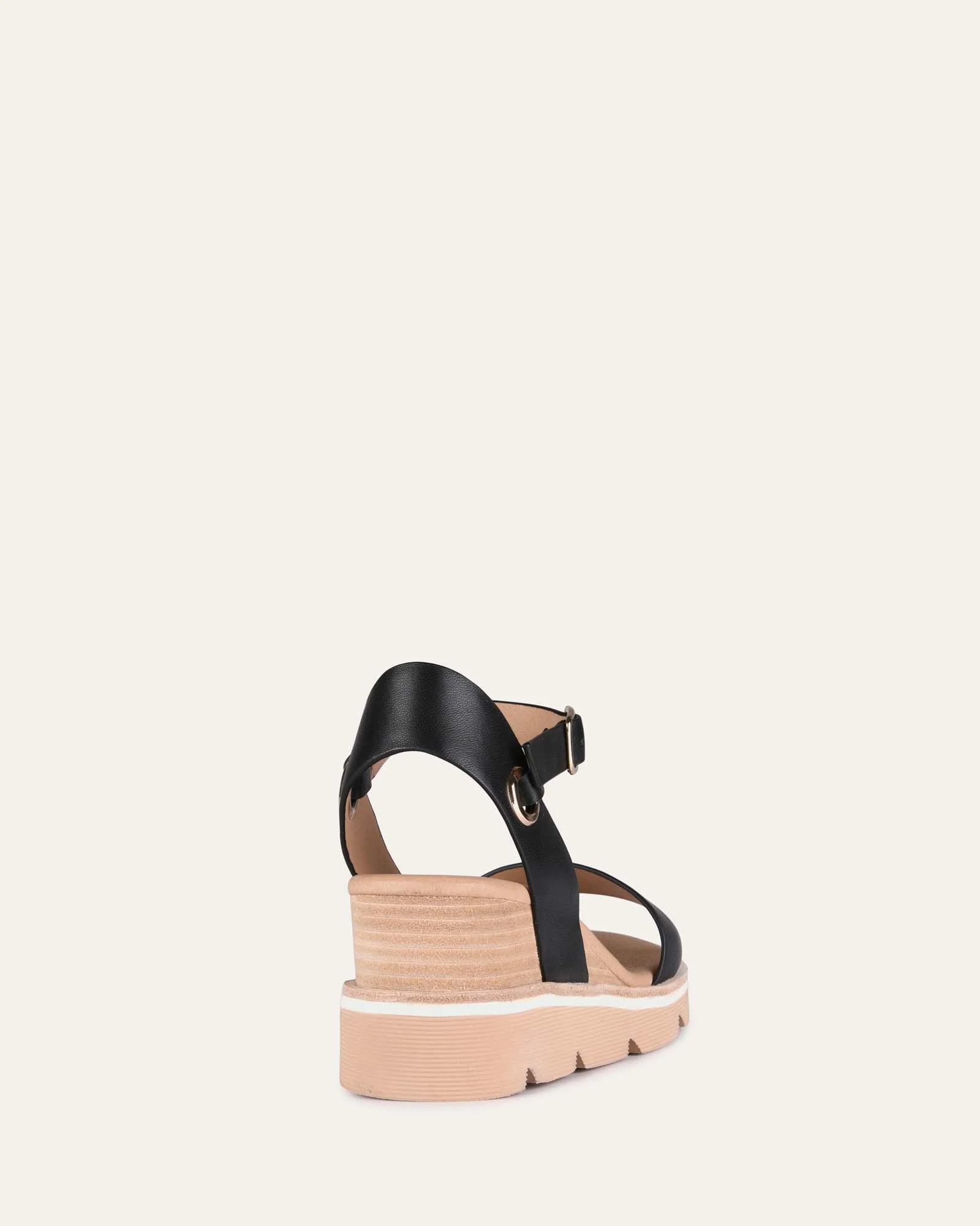 KATIE MID HEEL WEDGE SANDALS BLACK LEATHER - Image 5