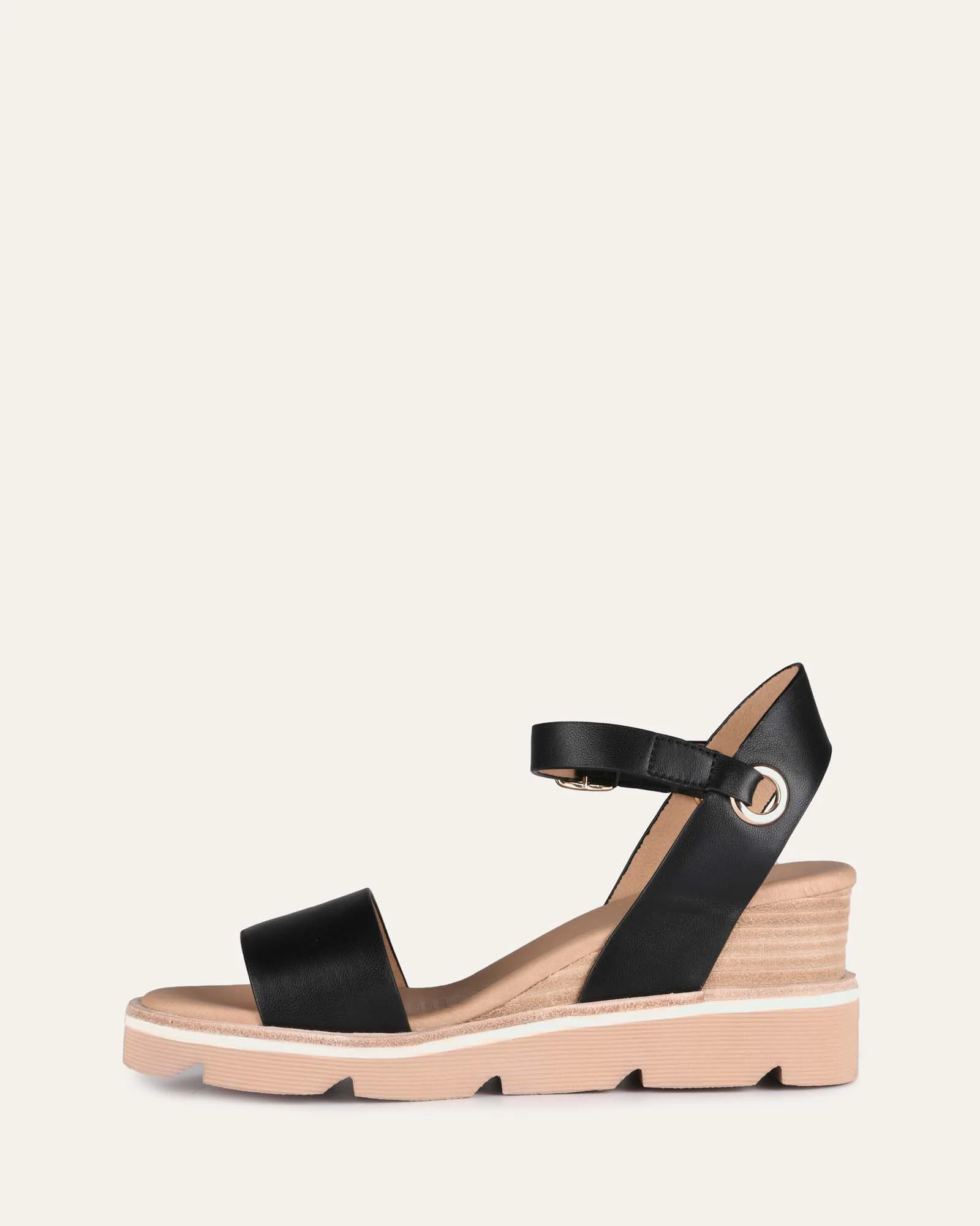 KATIE MID HEEL WEDGE SANDALS BLACK LEATHER - Image 6