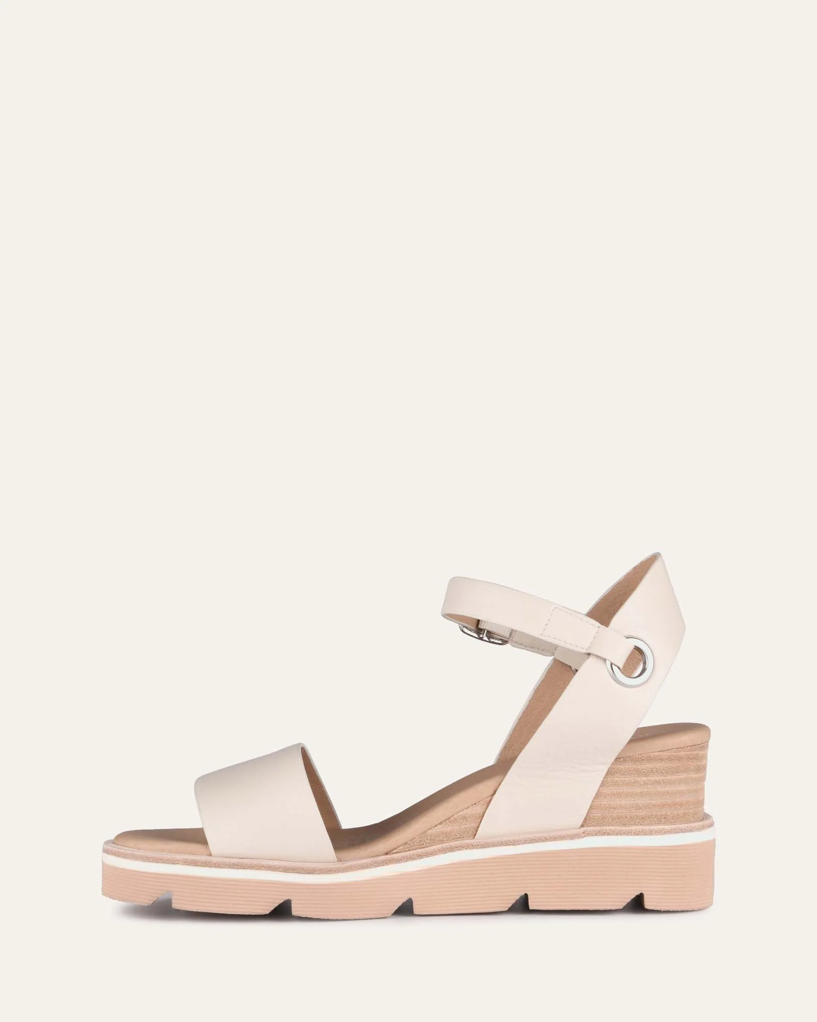 KATIE MID HEEL WEDGE SANDALS BONE LEATHER - Image 5