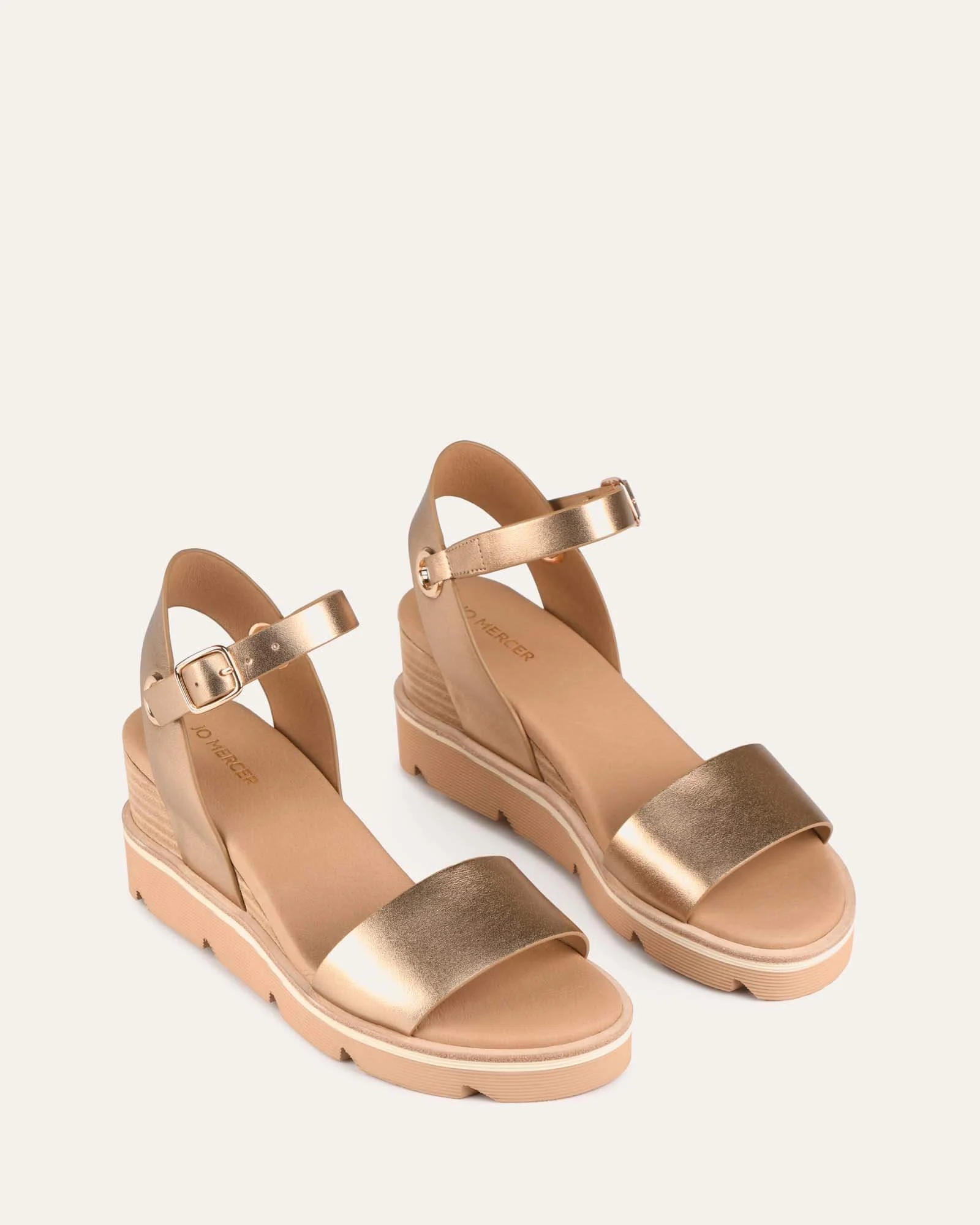 KATIE MID HEEL WEDGE SANDALS GOLD LEATHER - Image 3