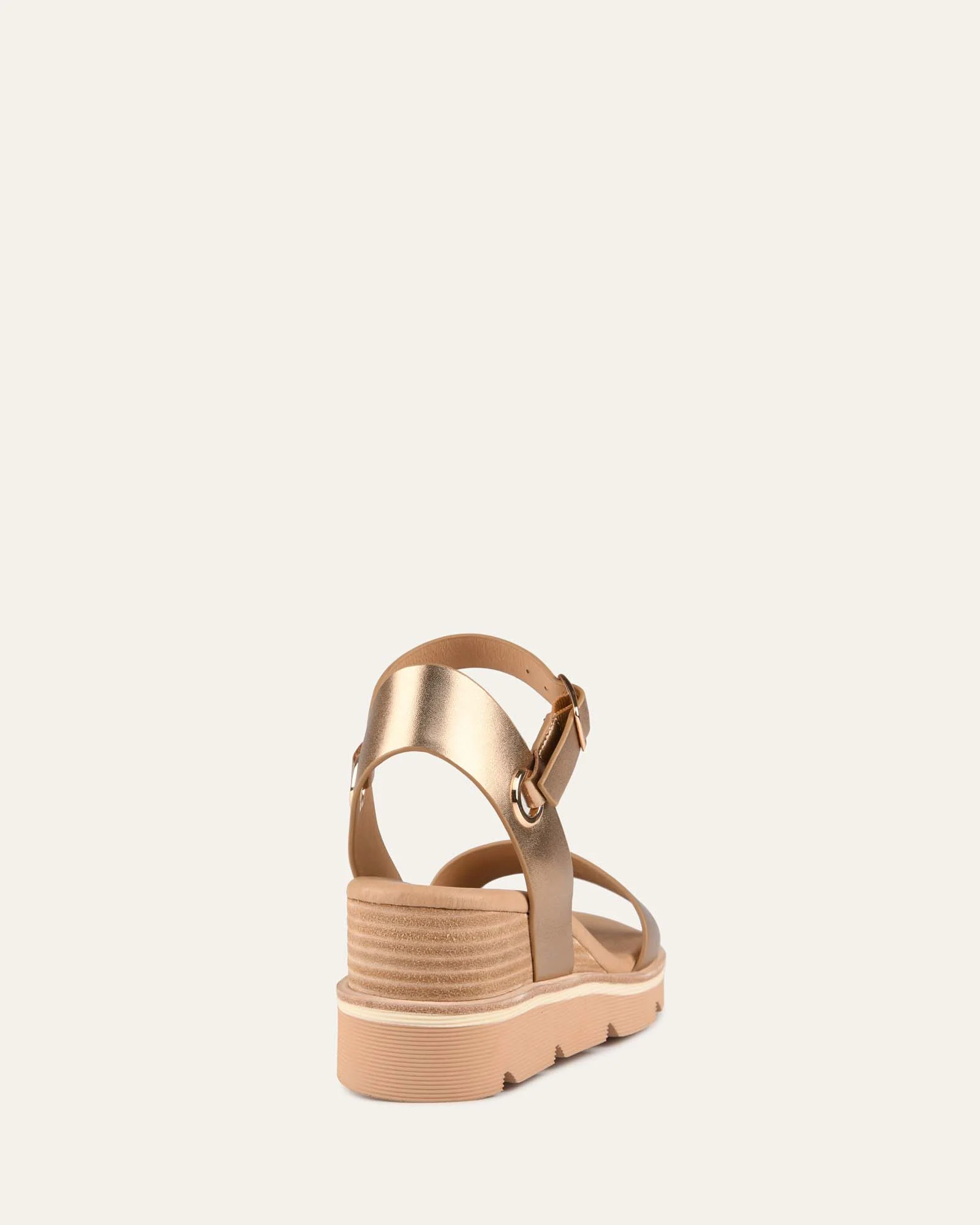 KATIE MID HEEL WEDGE SANDALS GOLD LEATHER - Image 5