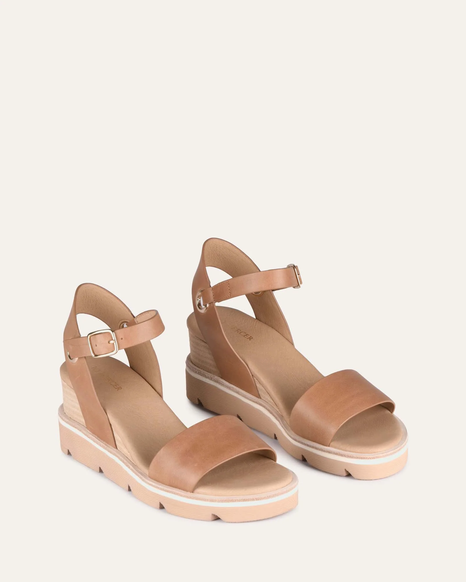 KATIE MID HEEL WEDGE SANDALS TAN LEATHER - Image 3