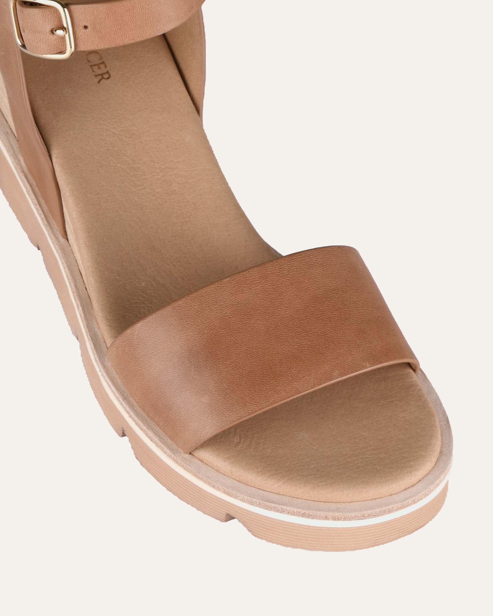 KATIE MID HEEL WEDGE SANDALS TAN LEATHER - Image 4