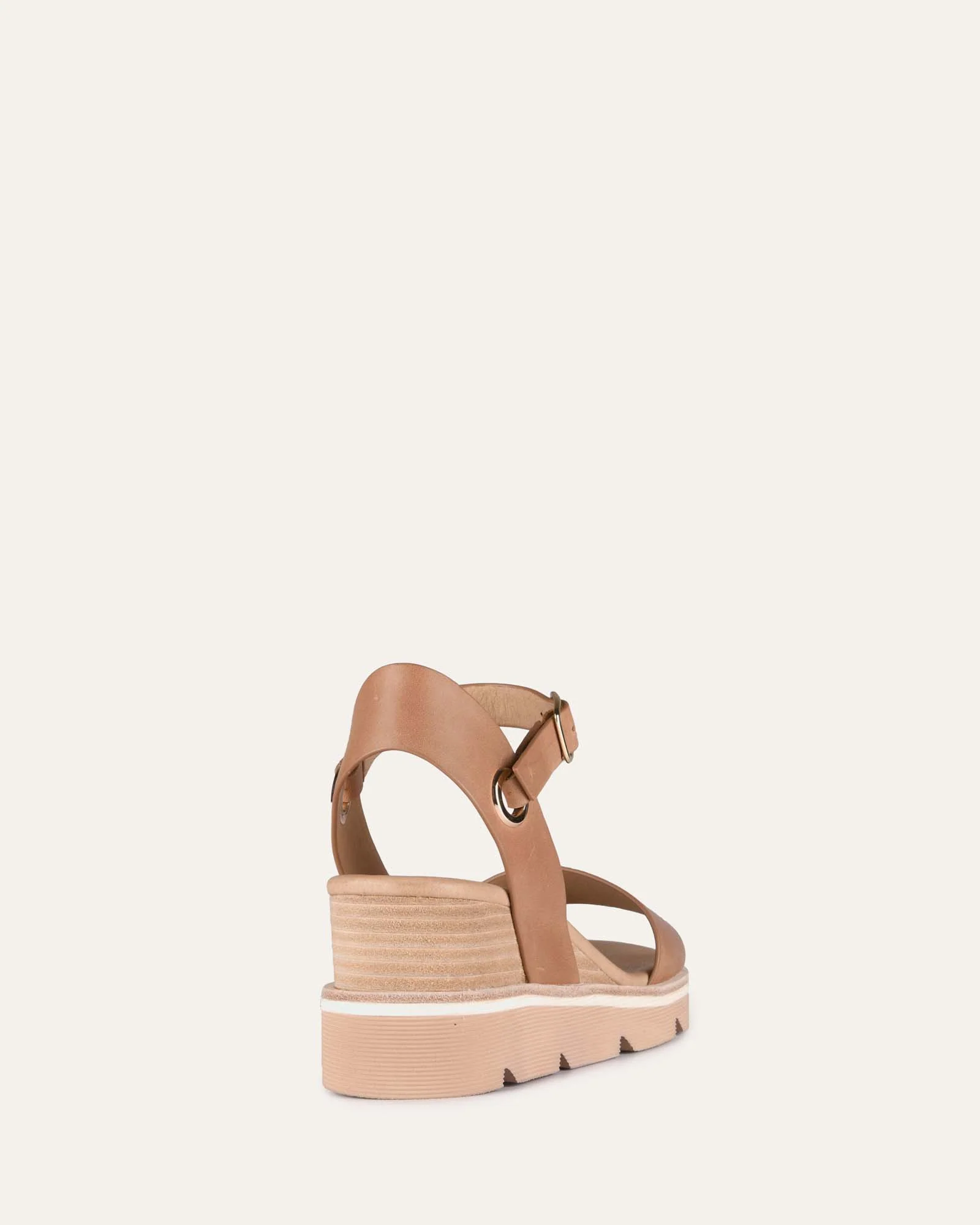 KATIE MID HEEL WEDGE SANDALS TAN LEATHER - Image 5