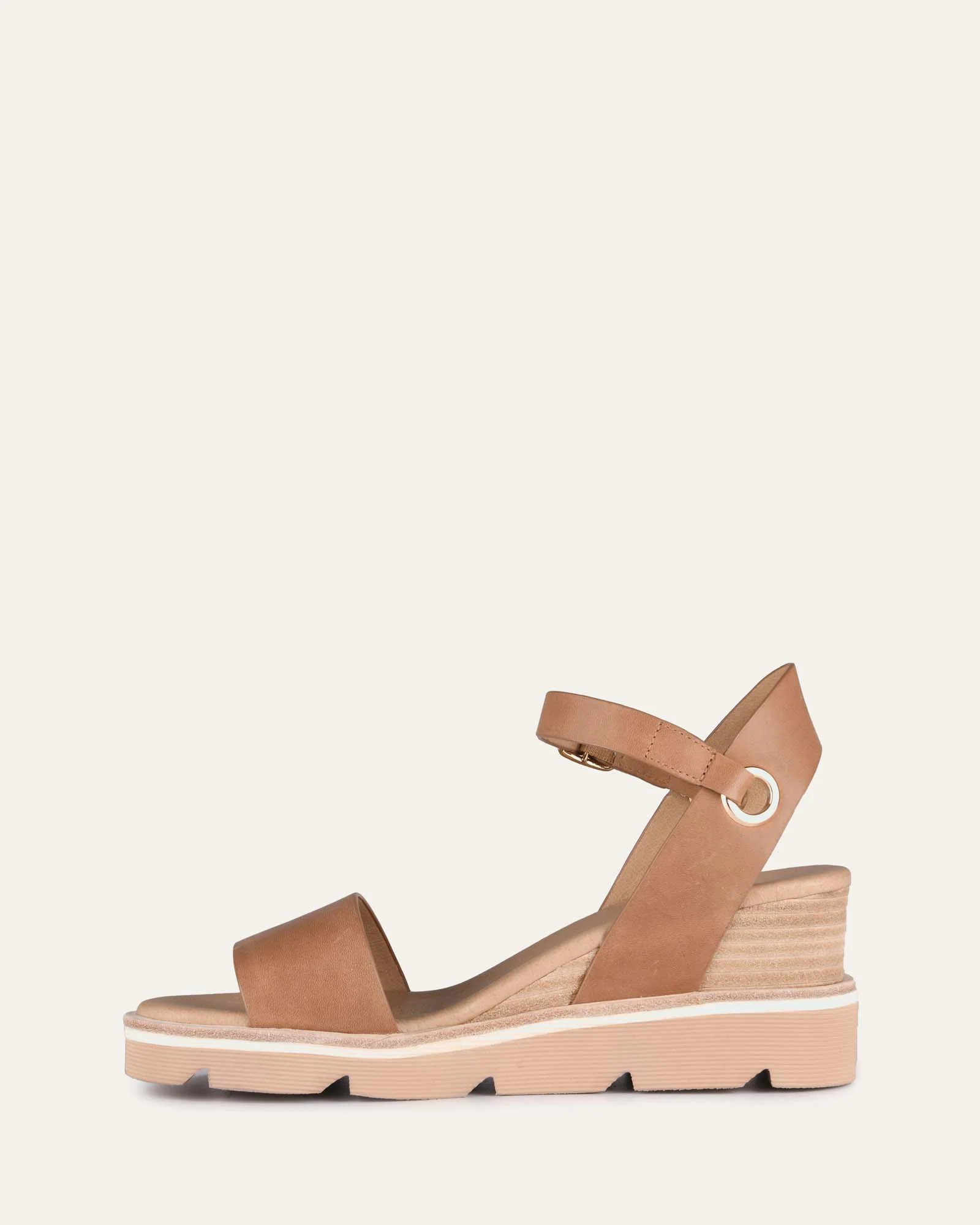 KATIE MID HEEL WEDGE SANDALS TAN LEATHER - Image 6