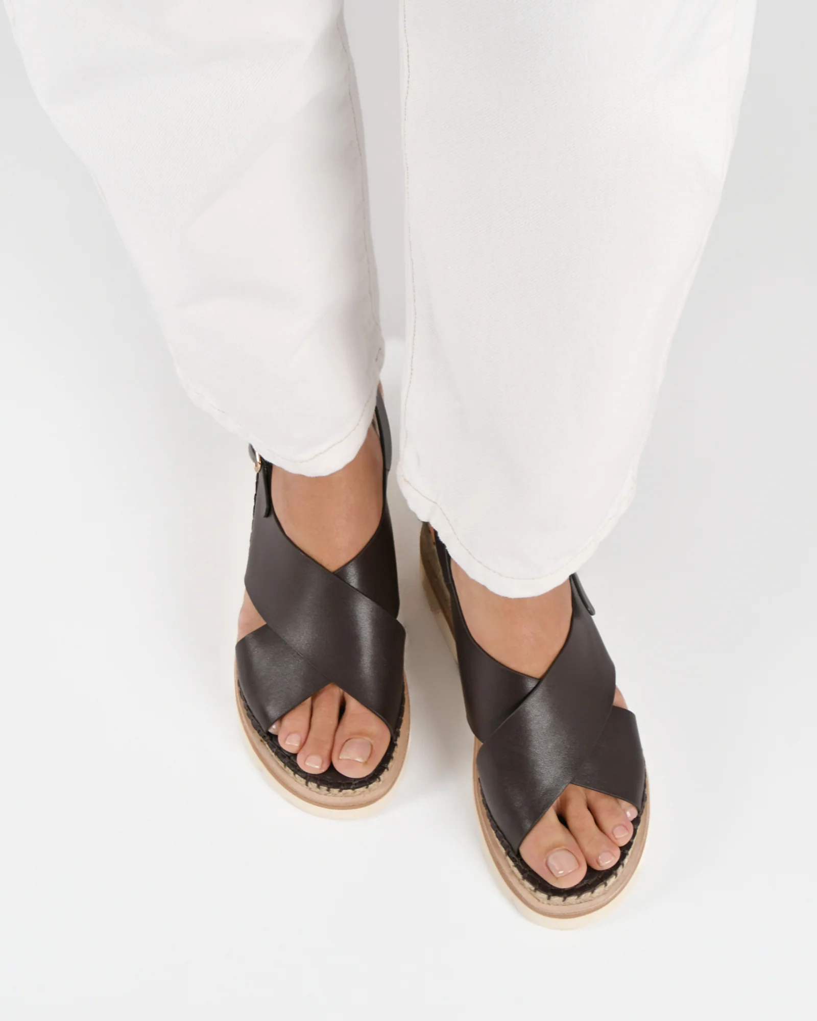 KIMBERLEY MID WEDGE SANDALS BITTER CHOC LEATHER - Image 7