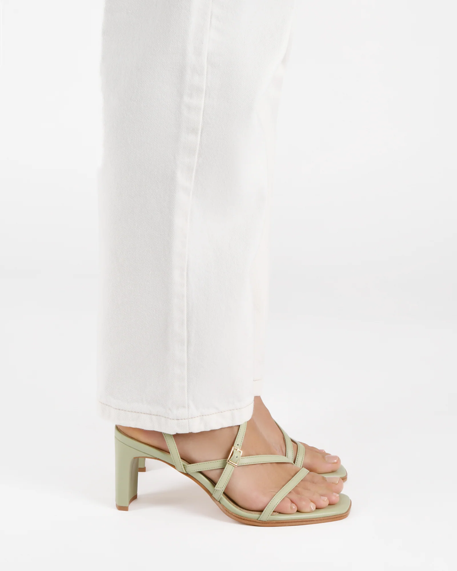 NALA MID HEEL SANDALS LIGHT SAGE LEATHER - Image 2