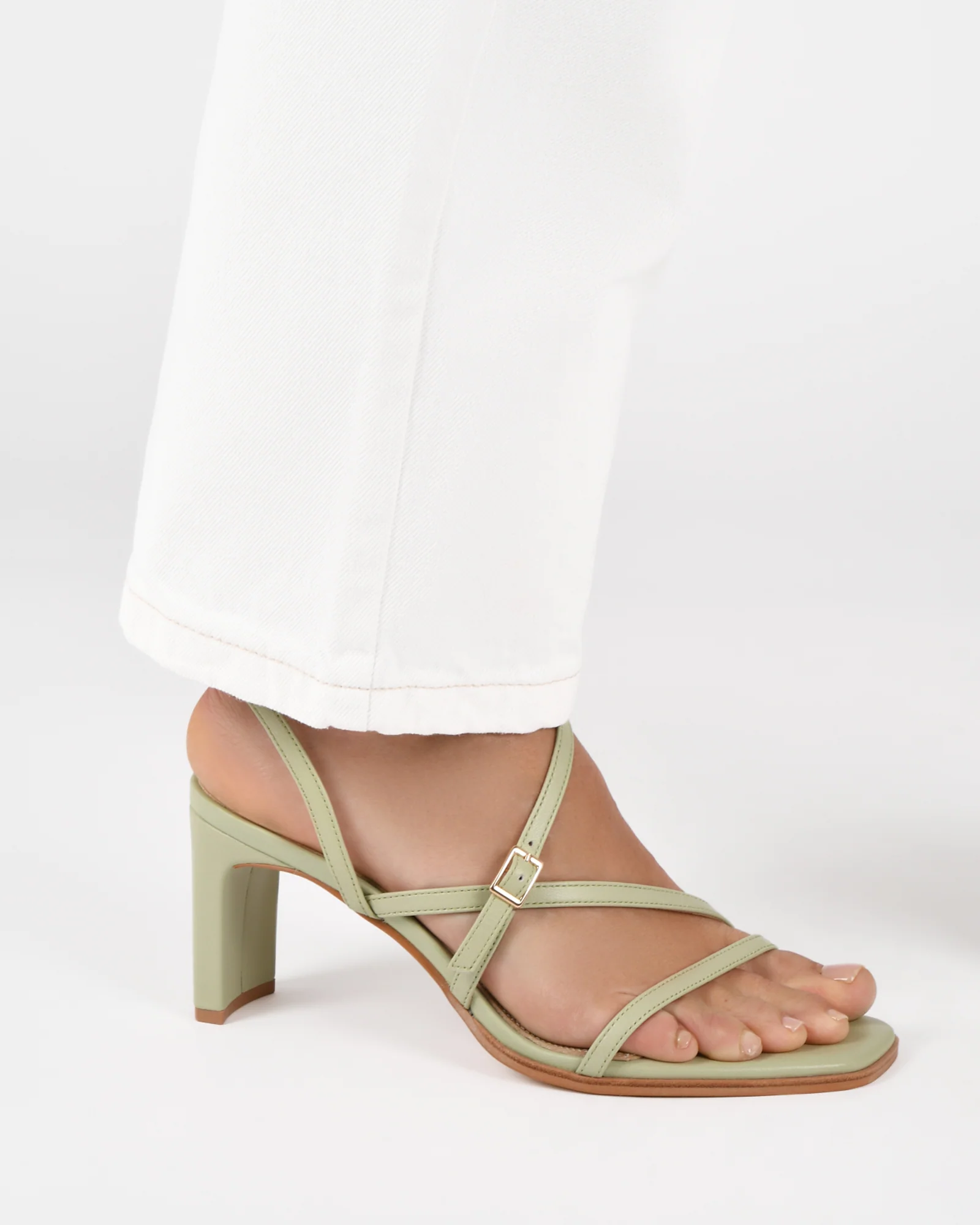 NALA MID HEEL SANDALS LIGHT SAGE LEATHER - Image 9