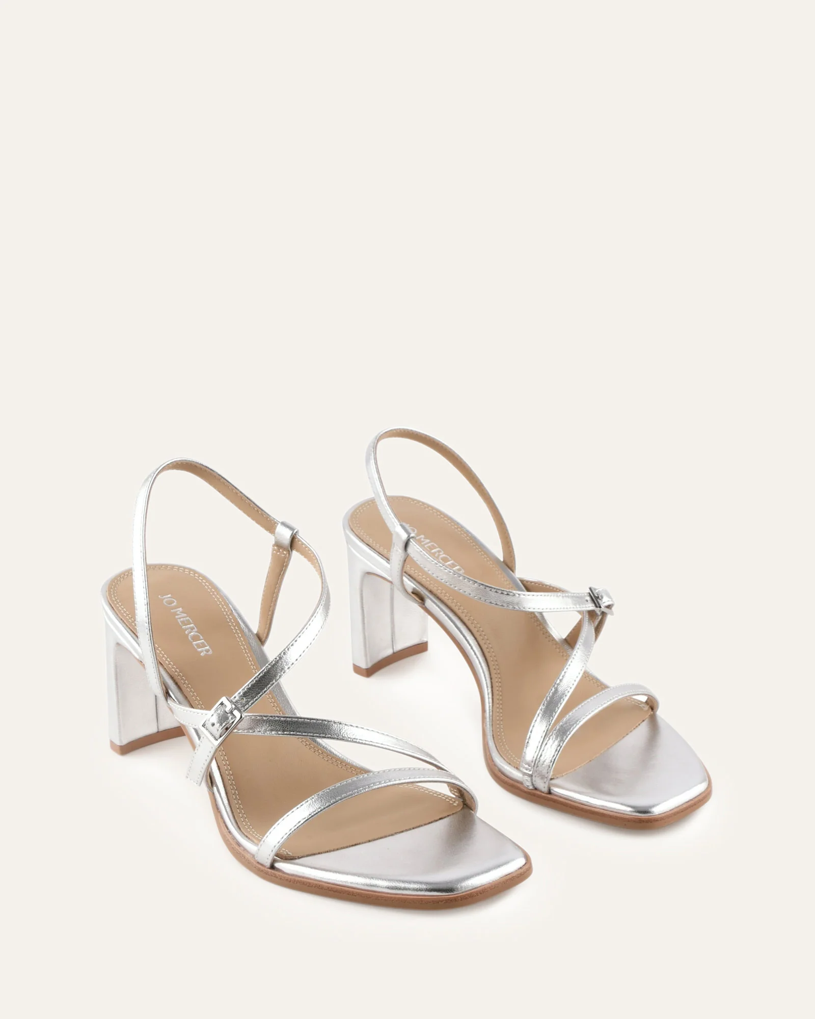 NALA MID HEEL SANDALS SILVER LEATHER - Image 3