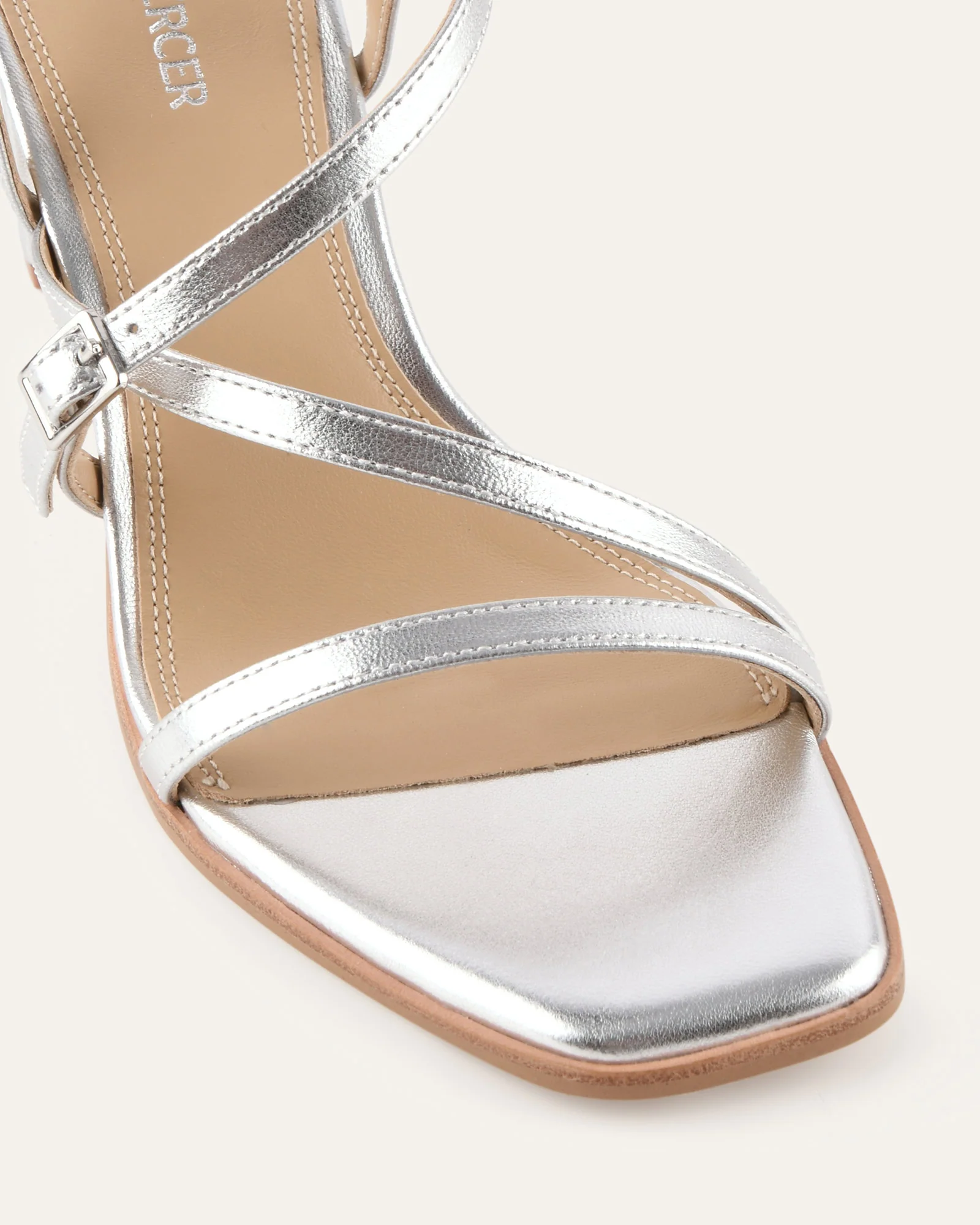 NALA MID HEEL SANDALS SILVER LEATHER - Image 4