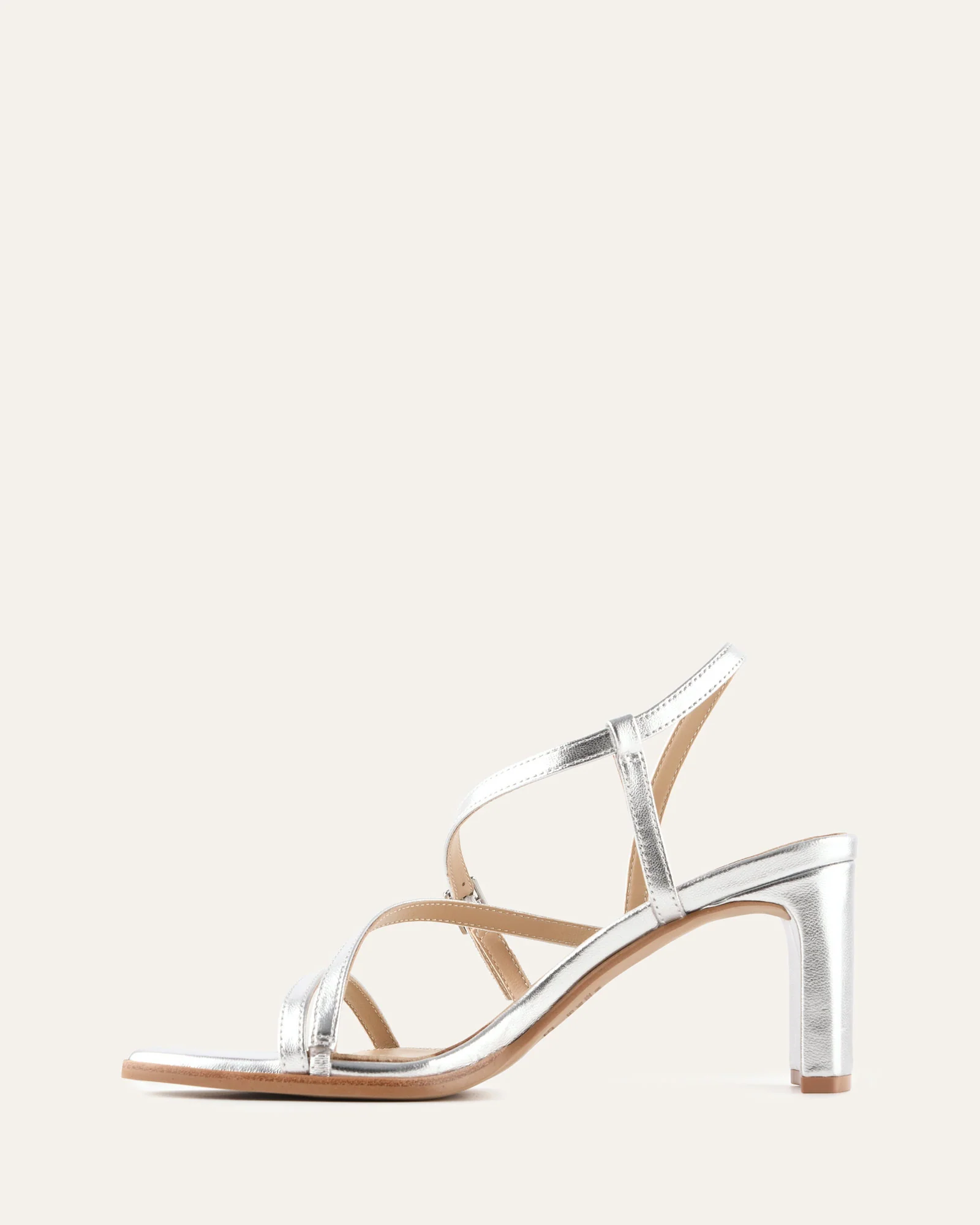 NALA MID HEEL SANDALS SILVER LEATHER - Image 6