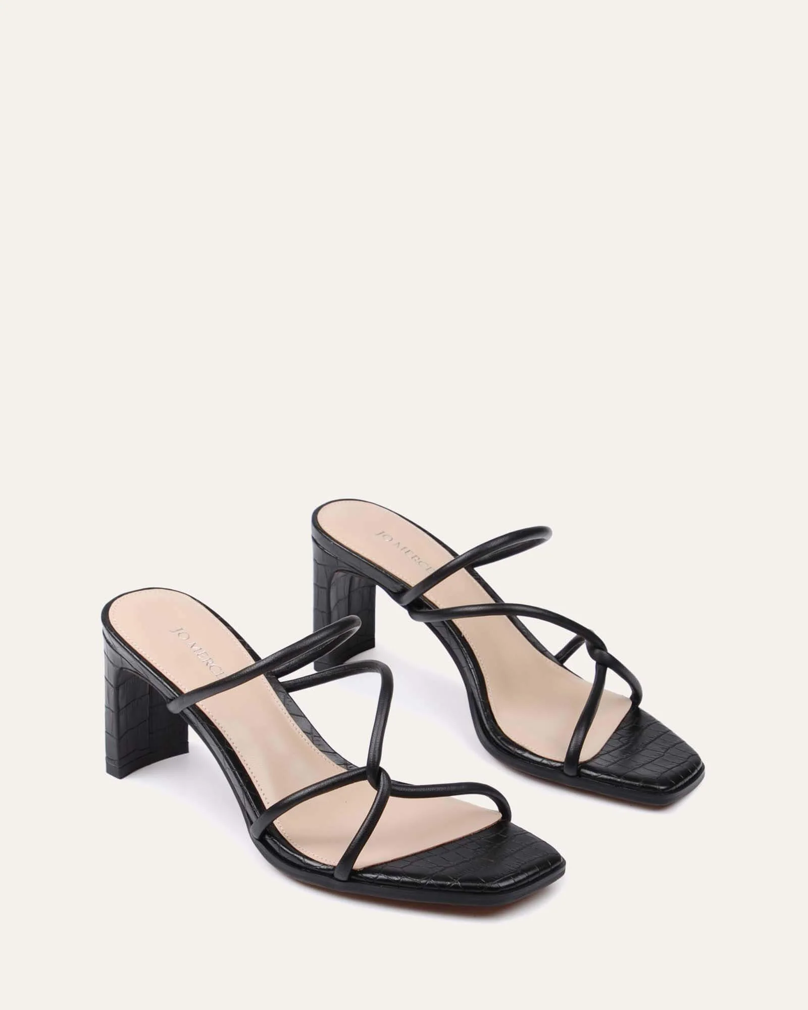 NOVI MID HEEL SANDALS BLACK LEATHER - Image 3