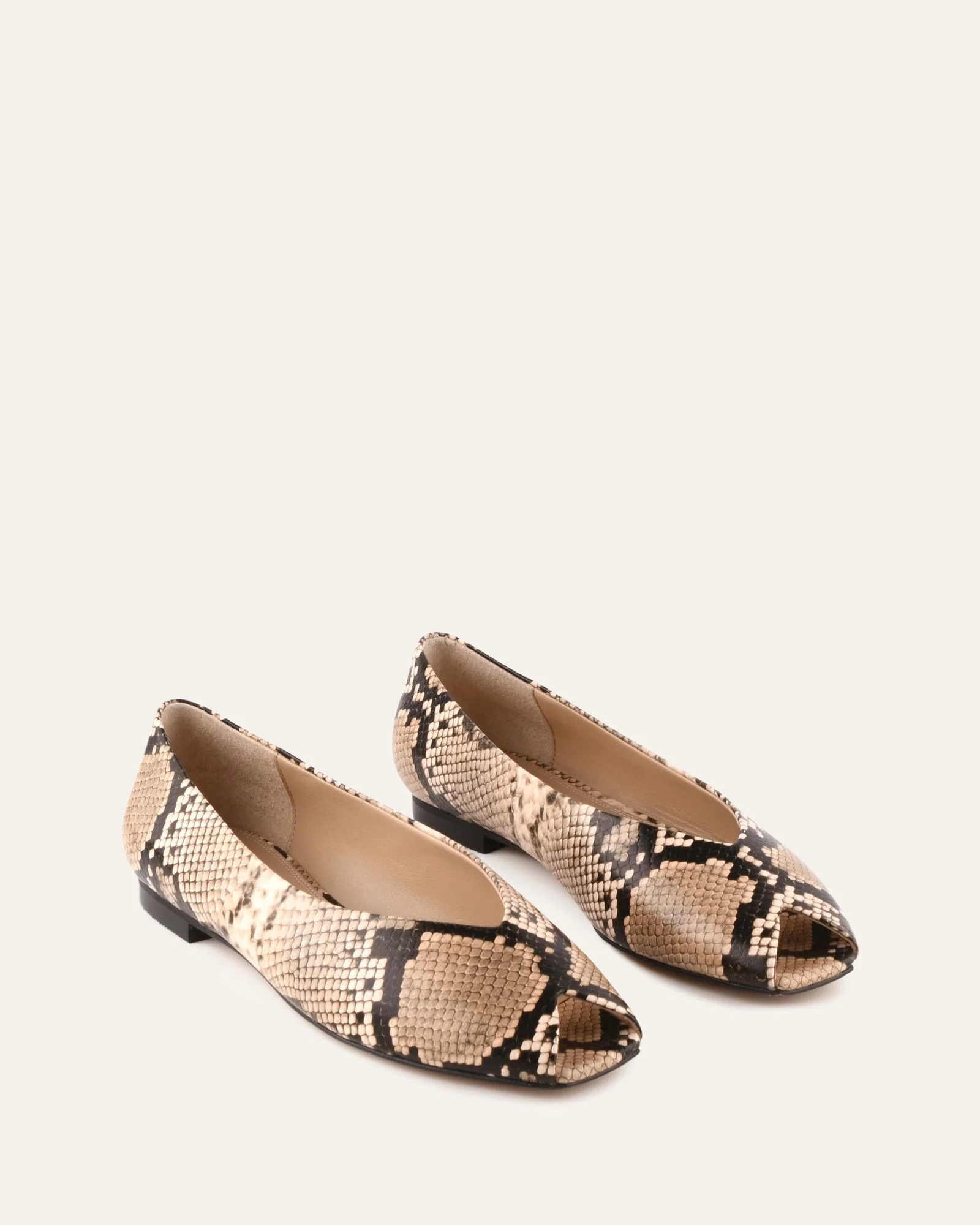 PATSY CASUAL FLATS BEIGE SNAKE PRINT LEATHER - Image 3