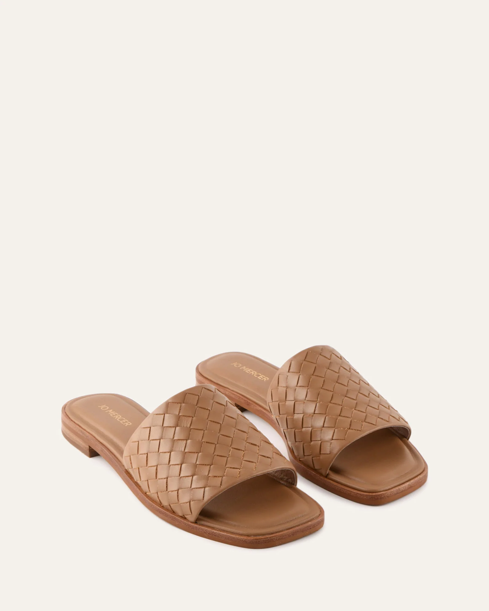 PEARL FLAT SLIDES TAN LEATHER - Image 3