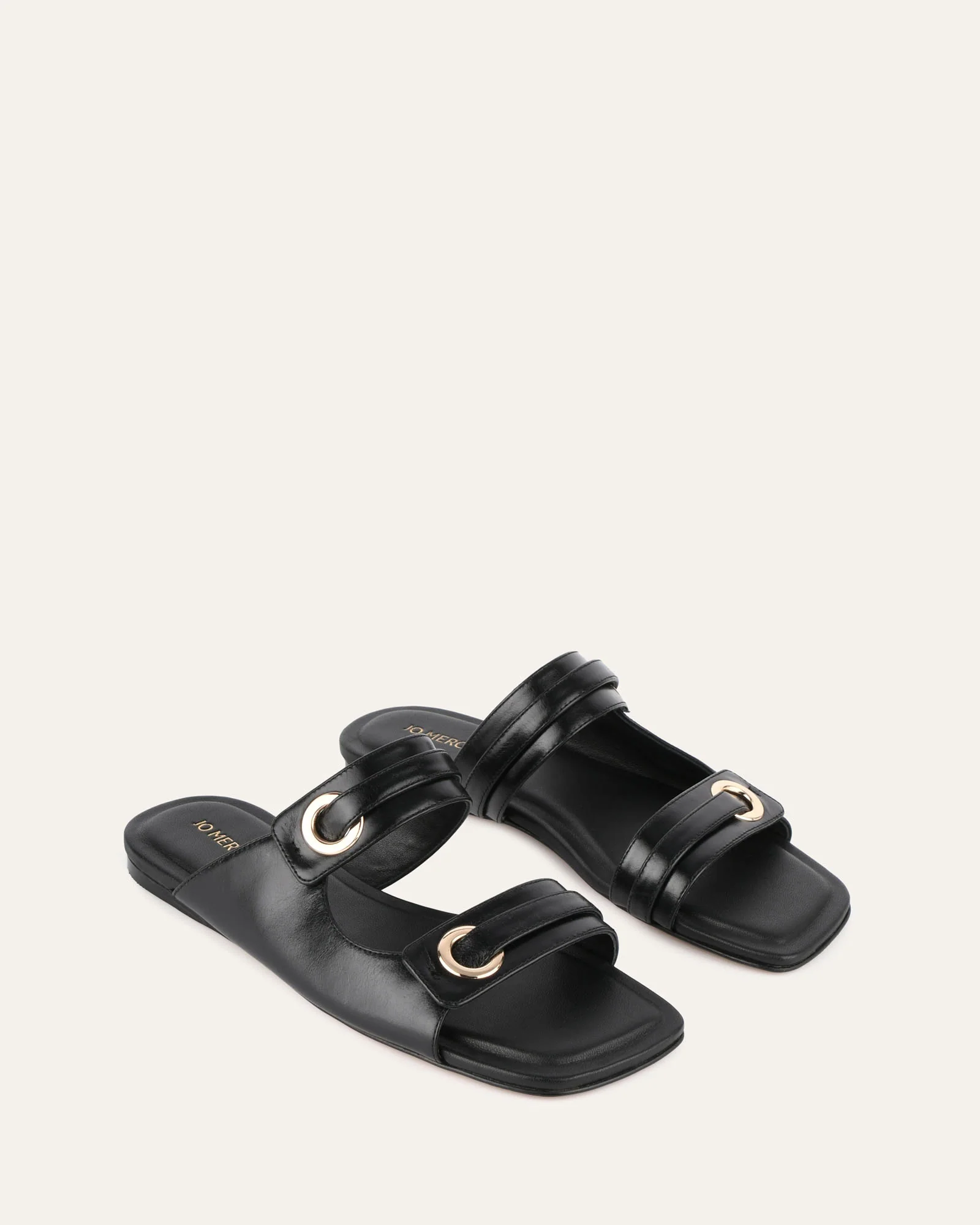 QUILL FLAT SANDALS BLACK LEATHER - Image 3