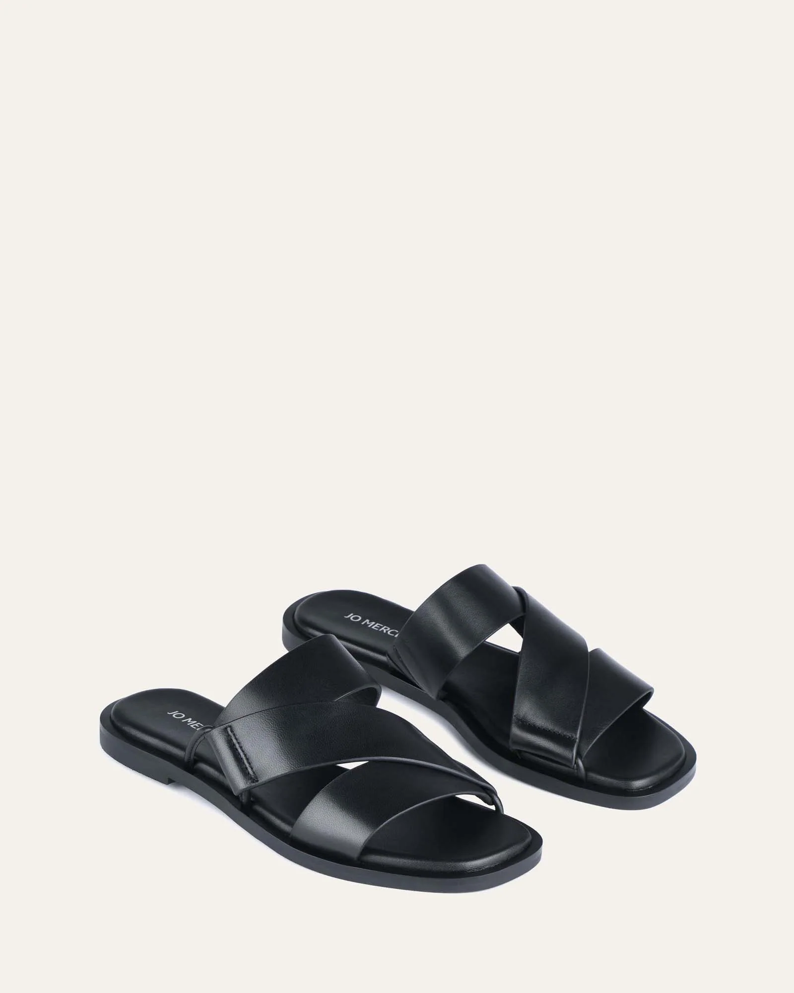 SHELBY FLAT SLIDES BLACK LEATHER - Image 3
