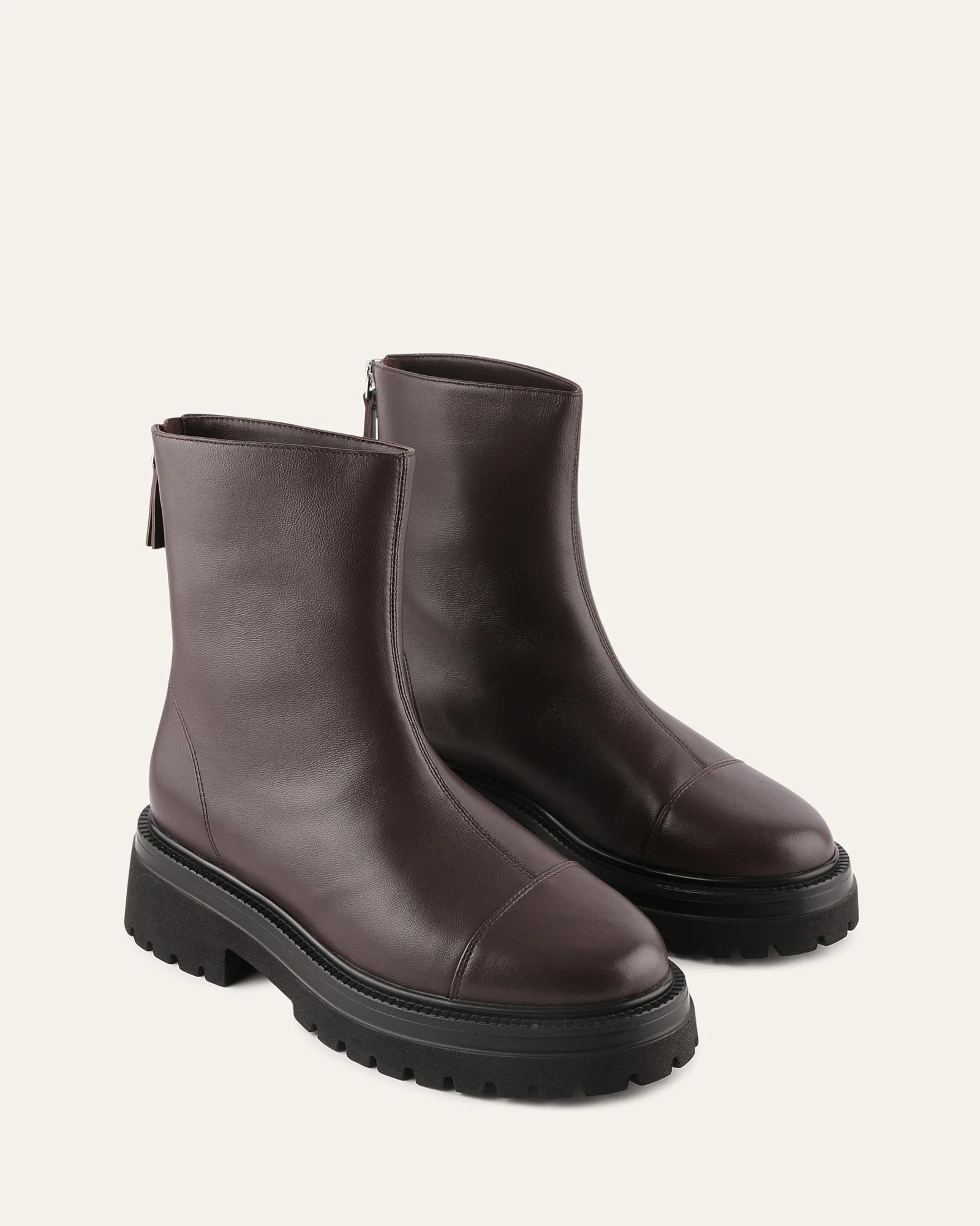 TATUM FLAT ANKLE BOOTS BITTER CHOC LEATHER - Image 3