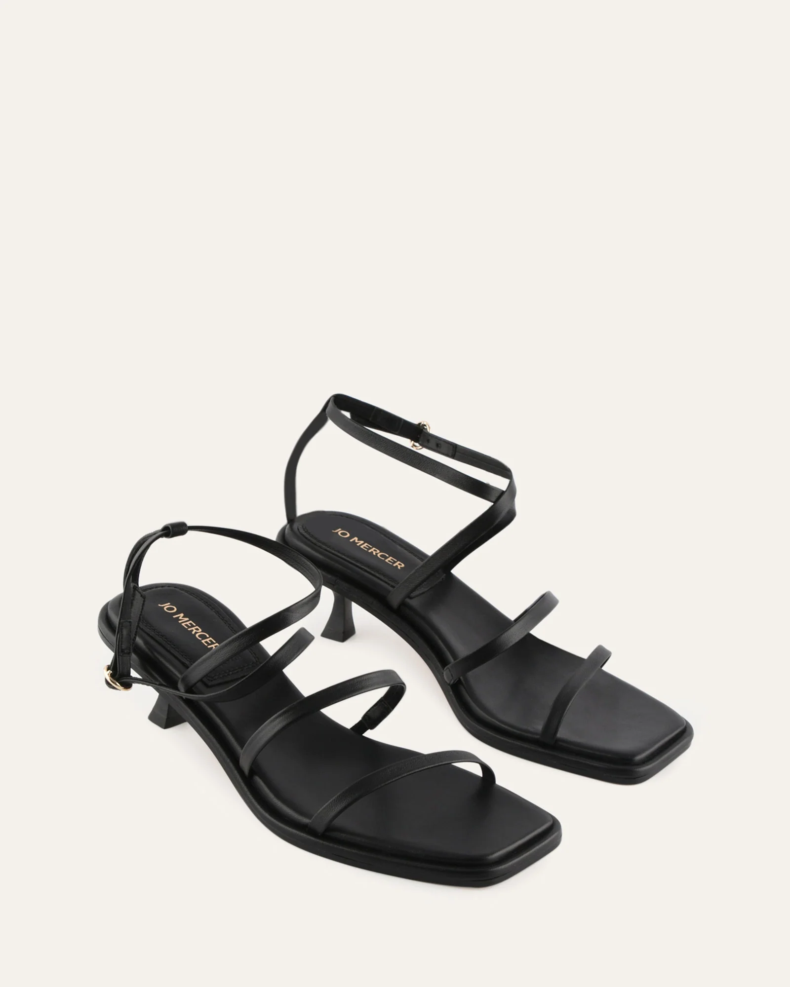 TUCKER MID HEEL SANDALS BLACK LEATHER - Image 3