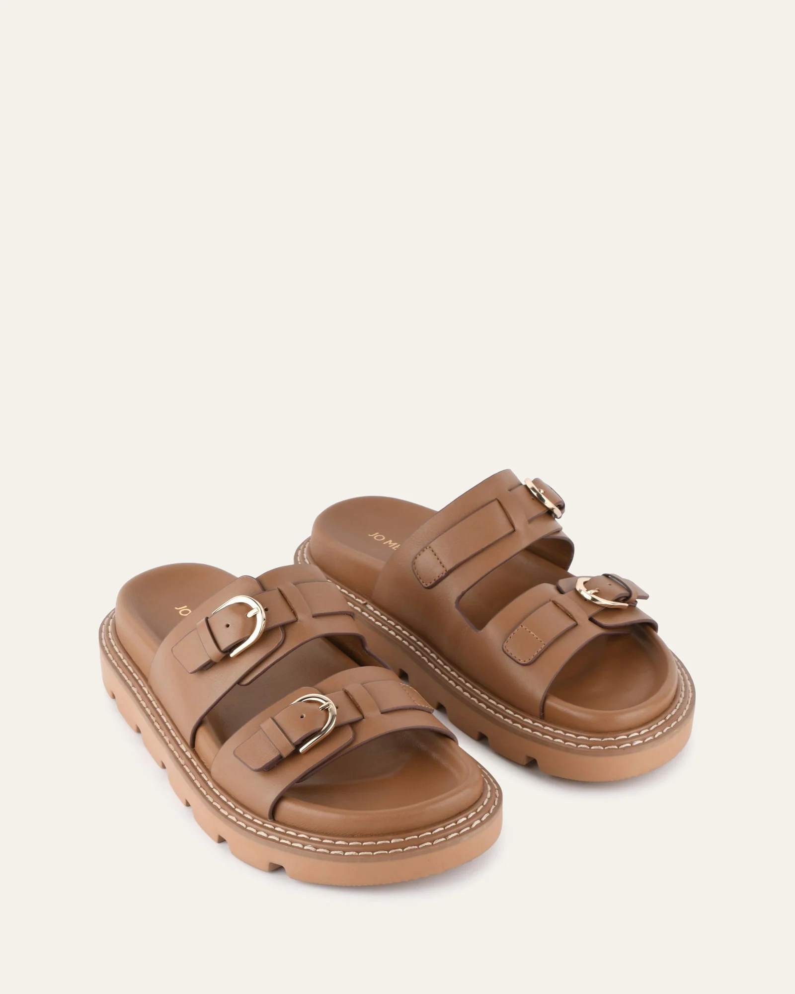 VICHY FLAT SANDALS TAN LEATHER - Image 3