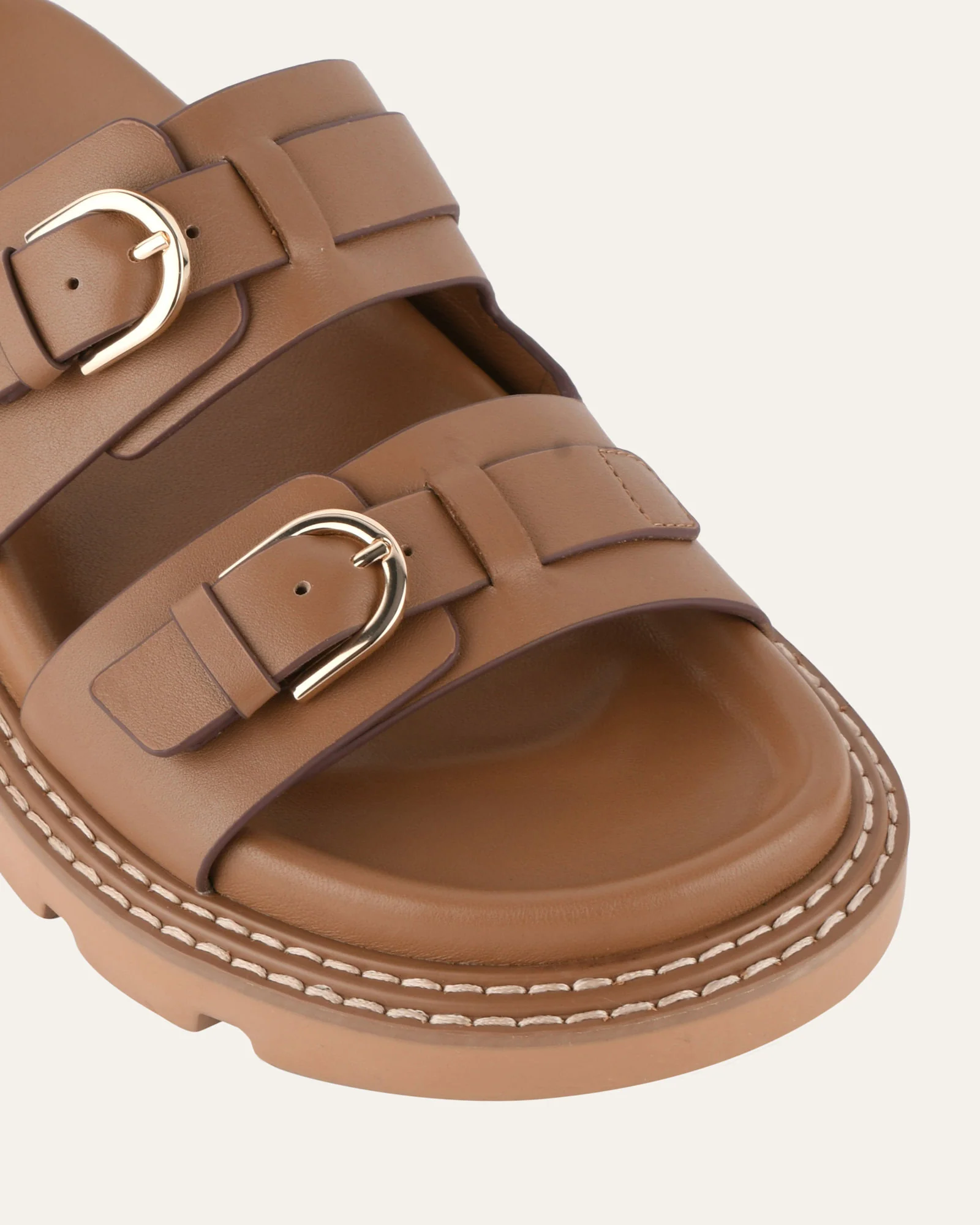 VICHY FLAT SANDALS TAN LEATHER - Image 4