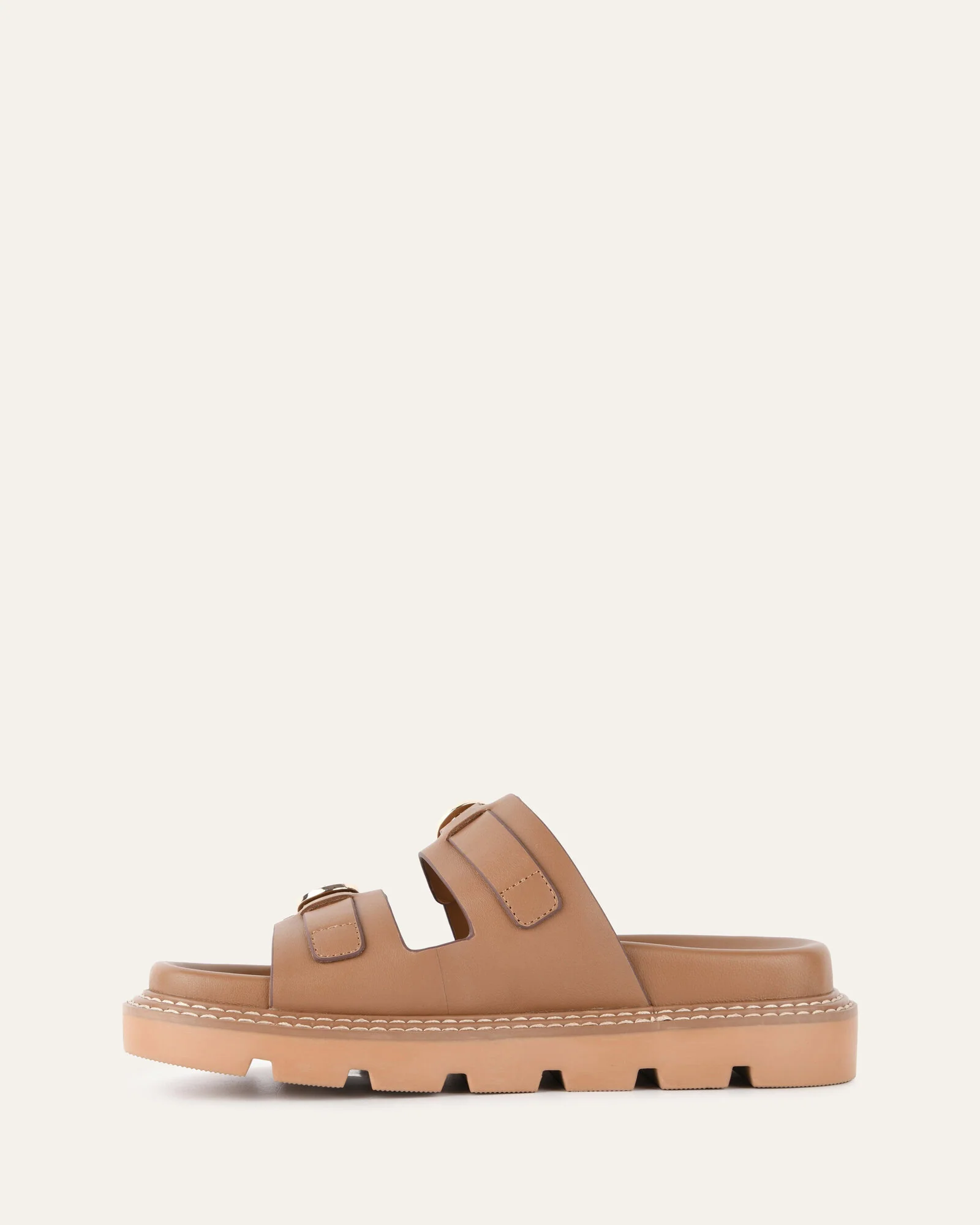 VICHY FLAT SANDALS TAN LEATHER - Image 6