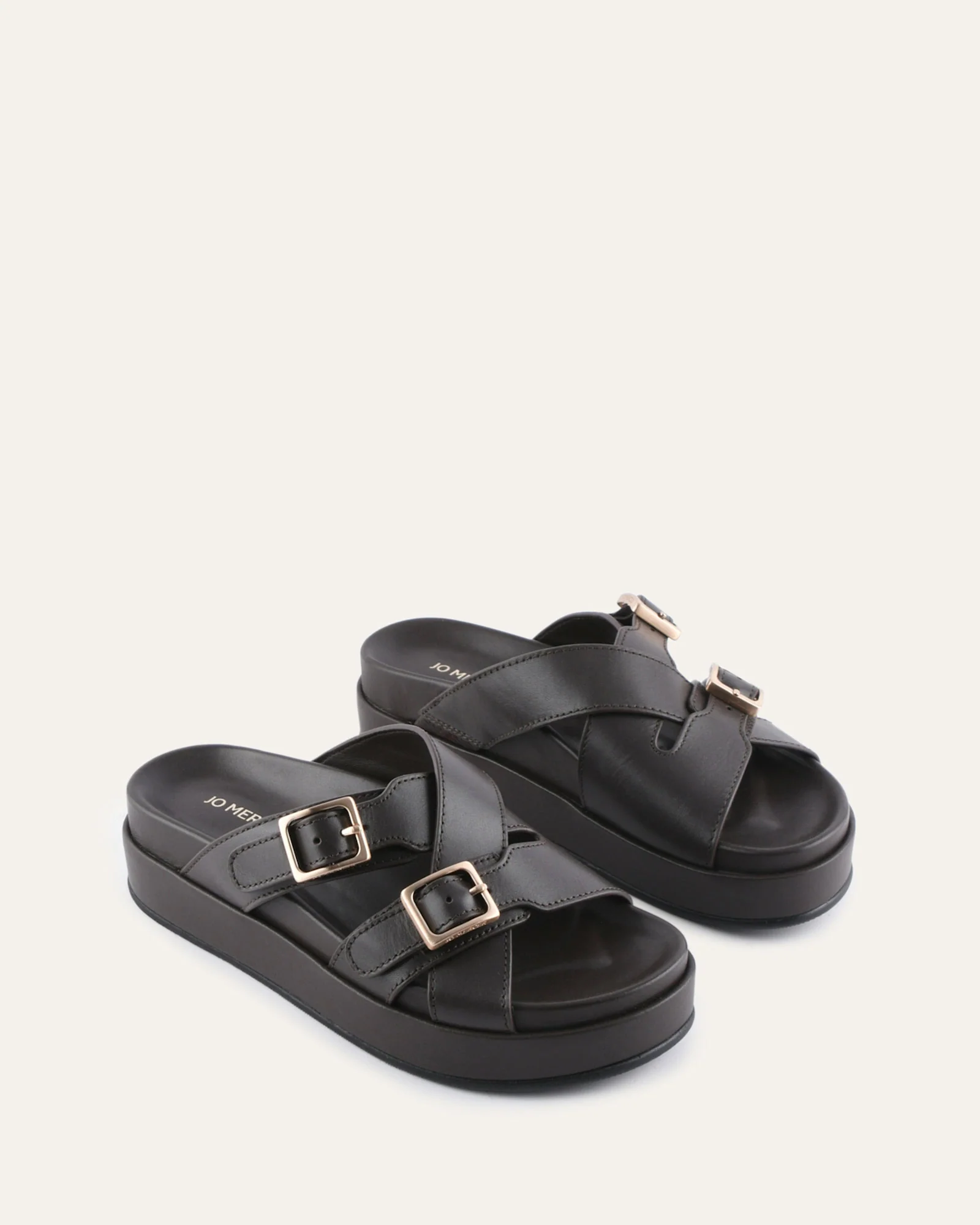 WICCA FLAT SANDALS BITTER CHOC LEATHER - Image 3